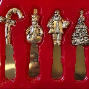 Wallace Silversmiths set 4 Holiday Spreaders candy cane snowman Christmas tree